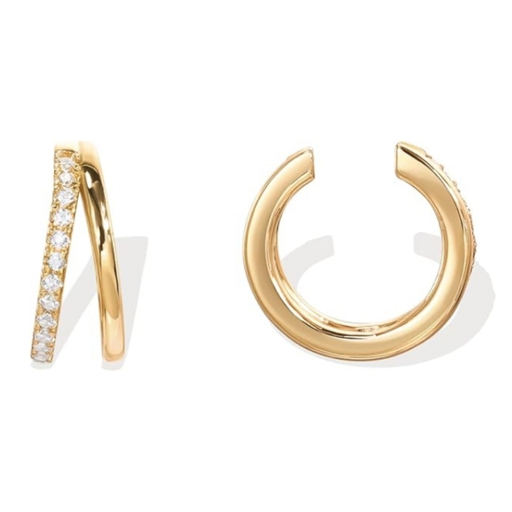 14K Gold Plated CZ Sparkling Round Huggie Ear Cuff Clip On Earrings